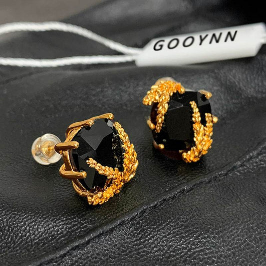 French Light Luxury Earrings – Black Agate Wheat Design ladys earrings Distinguished Fine Apparel