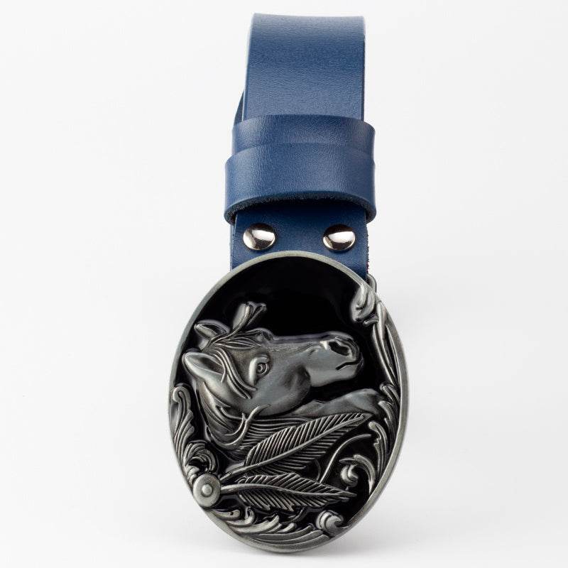 Genuine Leather Belt and horse buckle formal wear Distinguished Fine Apparel Silver blue 105cm