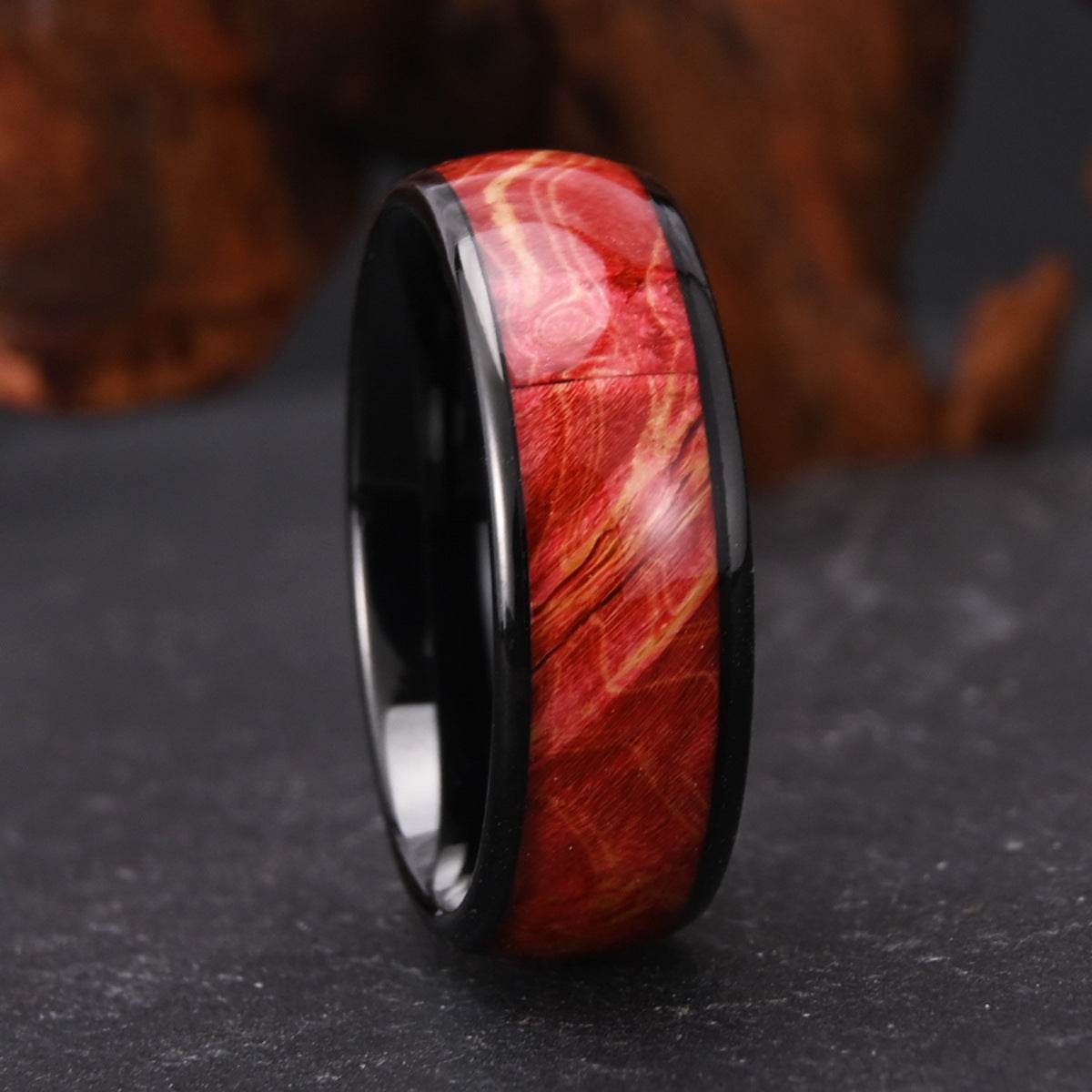 Wide Electric Black Tungsten Steel Inlaid Wood Men's Ring gents ring Distinguished Fine Apparel
