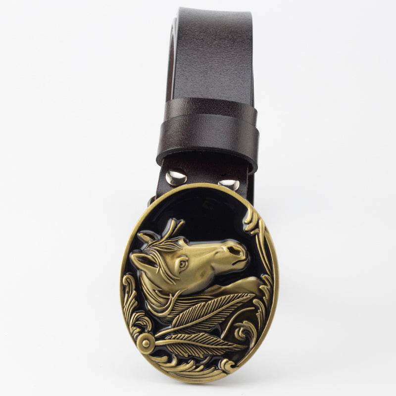 Genuine Leather Belt and horse buckle formal wear Distinguished Fine Apparel Brown 105cm
