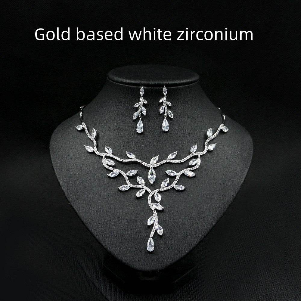 Zircon Necklace Bridal Set – European & American Elegance for Brides jewelry set Distinguished Fine Apparel Gold based white zirconium