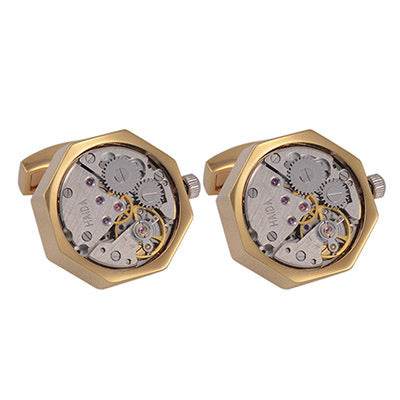 Eccentric High Grade Mechanical movement cuff links gents accessorys Distinguished Fine Apparel Gold Octagon