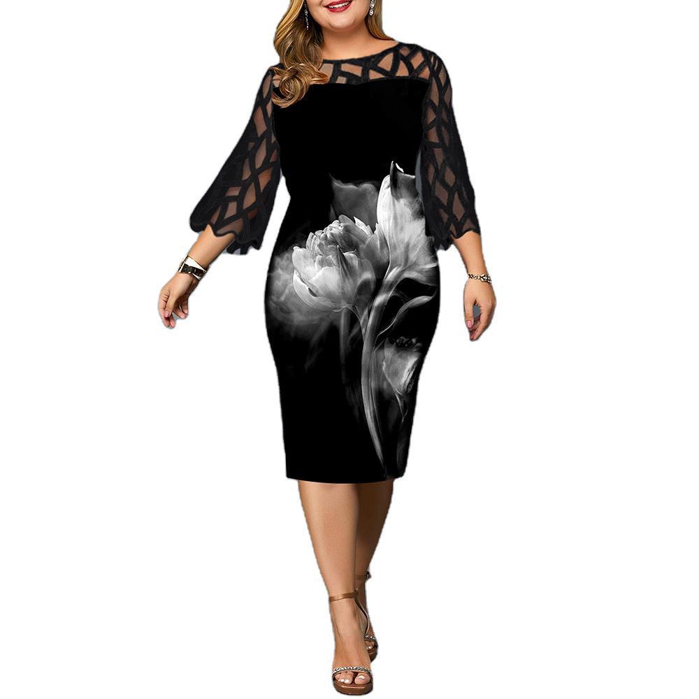 Women's plus size rose print dress ladys dresses Distinguished Fine Apparel