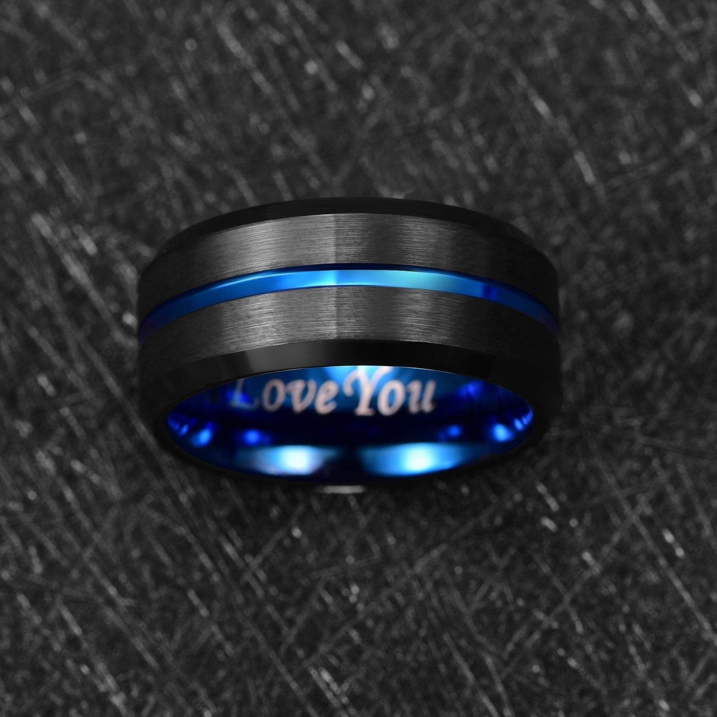 Mens Ring 4-10MM Black Medium Blue Tungsten Steel Jewelry with Middle Slot gents ring Distinguished Fine Apparel