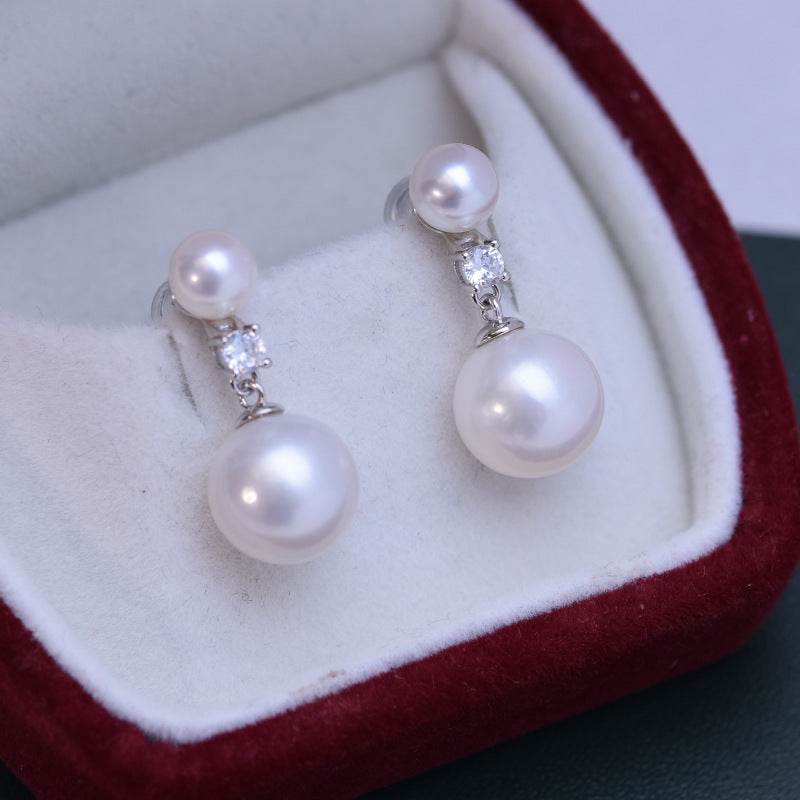 Freshwater White Double Pearl Stud Earrings – 6–11mm, Strong Luster & Perfect Circles ladys earrings Distinguished Fine Apparel