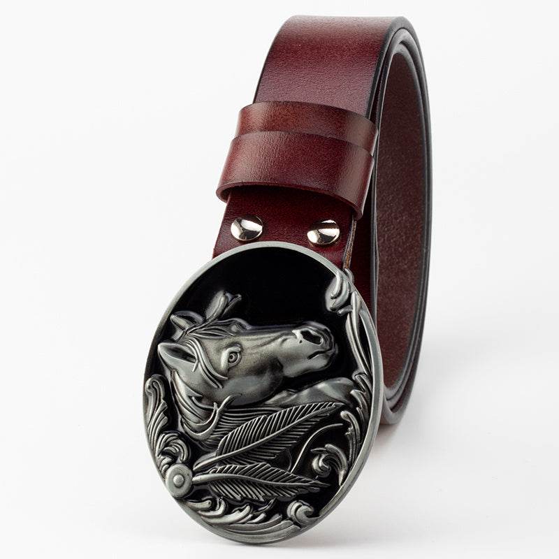 Genuine Leather Belt and horse buckle formal wear Distinguished Fine Apparel Silver red brown 105cm