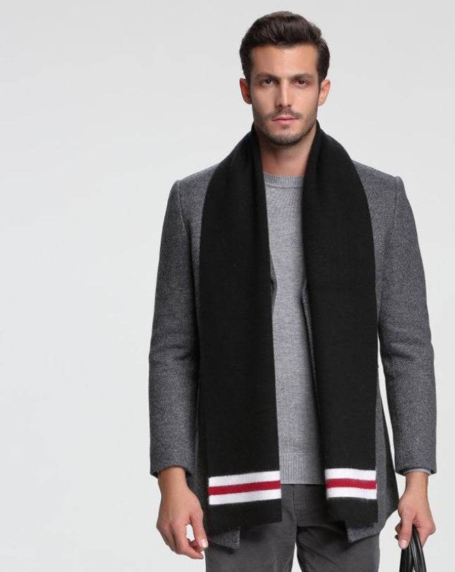 Scarf Cashmere Men's Casual Thick Warm Long Double-Sided gents accessorys Distinguished Fine Apparel M5108 black 30x180cm