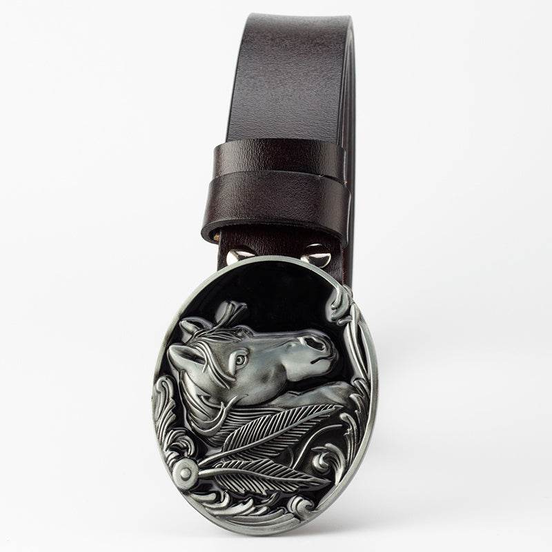 Genuine Leather Belt and horse buckle formal wear Distinguished Fine Apparel Silver brown 105cm