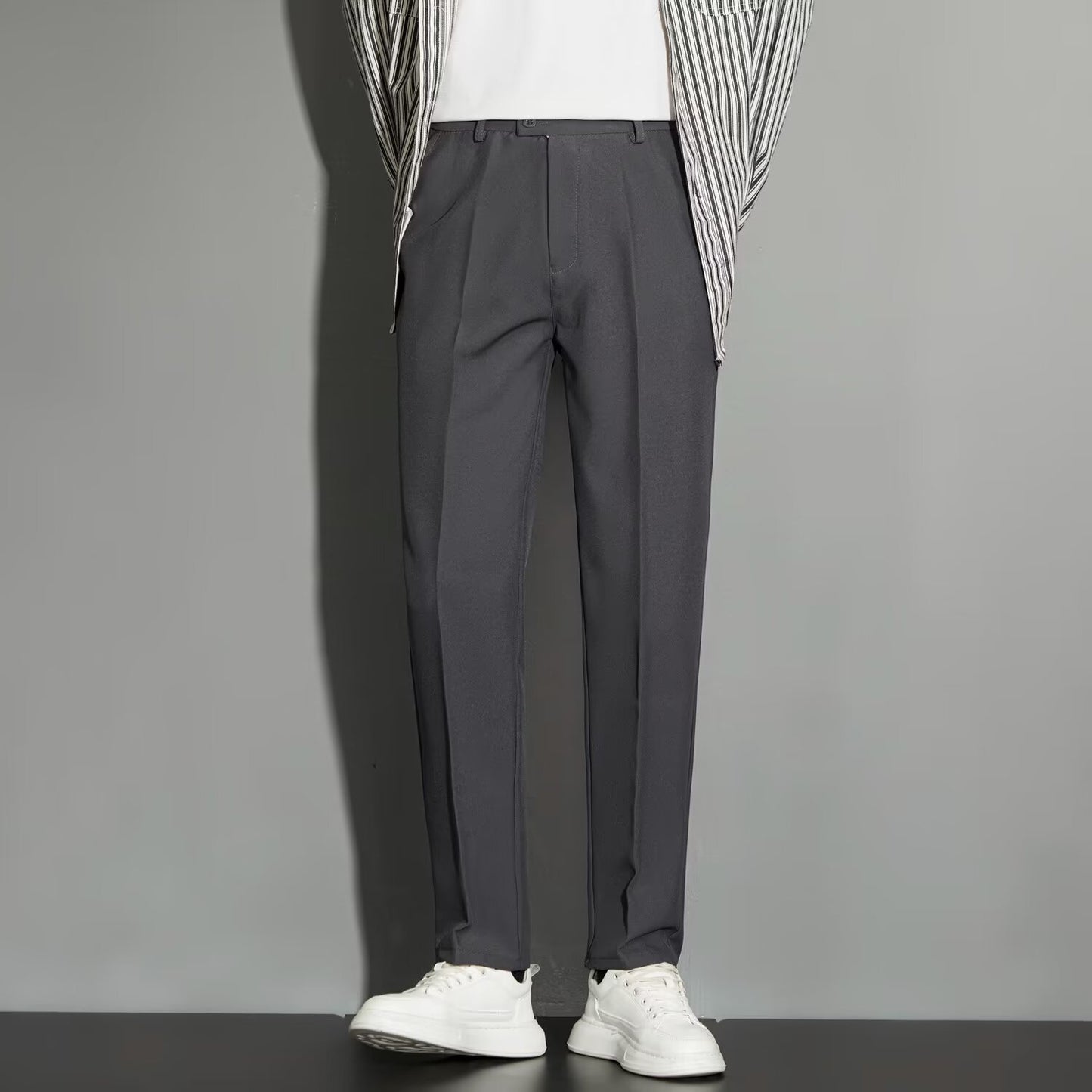 Gentlemen's Straight Cut Spring Casual Pants - Ankle-length Suit Pants gents pants Distinguished Fine Apparel Dark Gray 27