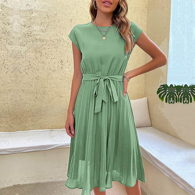 Summer Pleated Beach Dress - Short-Sleeved Ladies Elegance dresses Distinguished Fine Apparel Mint green 2XL