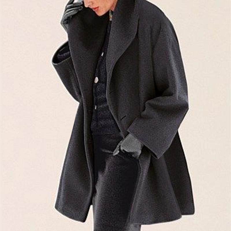 Ladies High Collar Neck For Autumn And Winter - Woolen Casual Coat ladys coats Distinguished Fine Apparel Black S