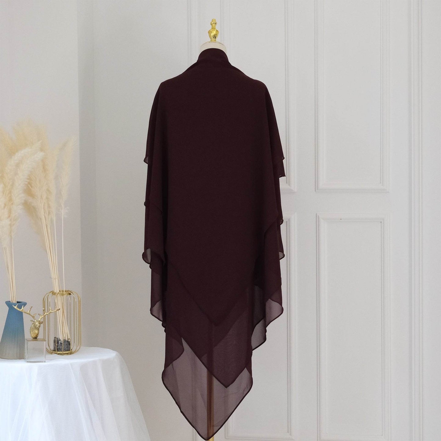 Ladies Pure Shawl with Two Layers Front and Three Layers Back - Elegant Headscarf ladys skafs Distinguished Fine Apparel Coffee Free Size