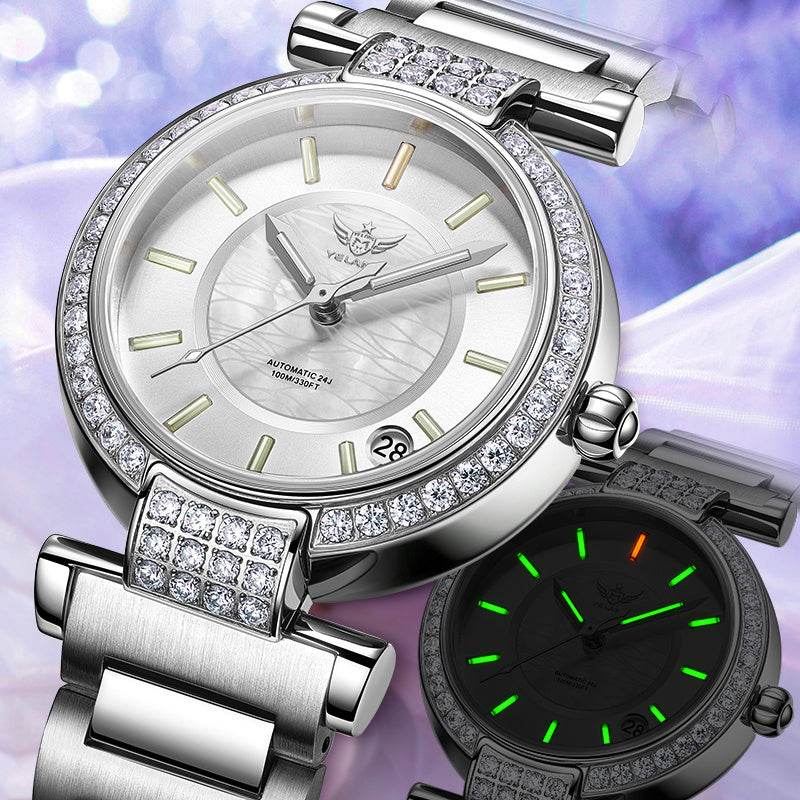 40% Off Elegant Distinctive Taste - Women's Full Automatic Waterproof Mechanical Timepiece ladys watch Distinguished Fine Apparel Steel Belt Moonlight Silver