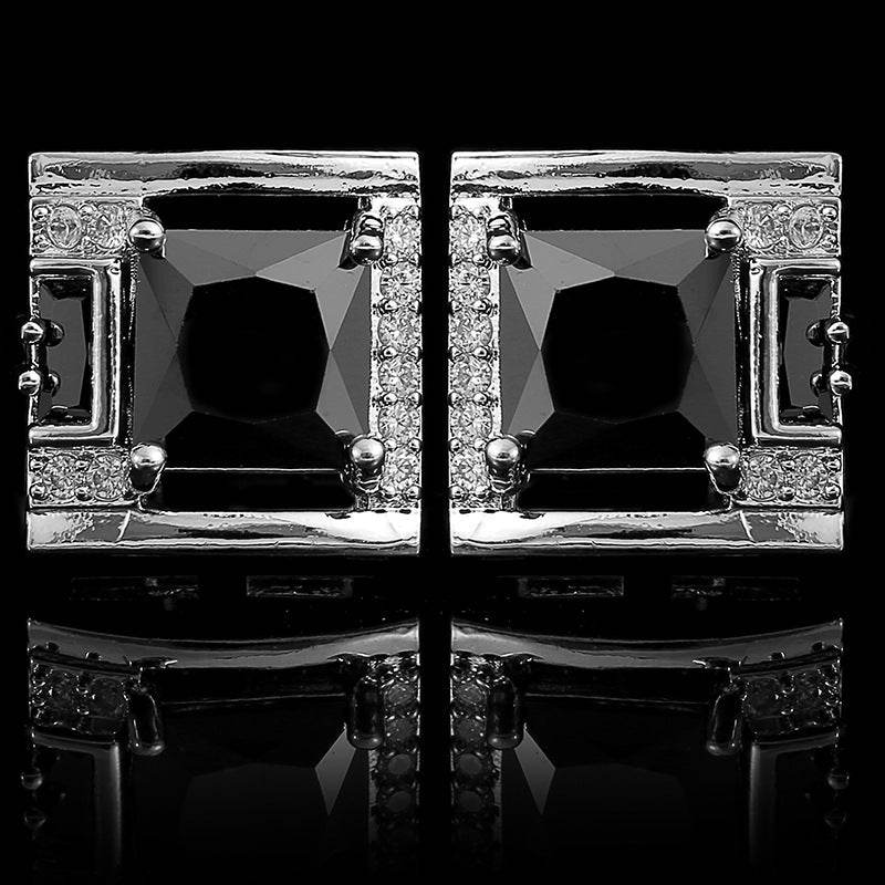 Tough Square Crystal inlay Men's Cufflinks Light Luxury gents accessorys Distinguished Fine Apparel White Steel Black K9