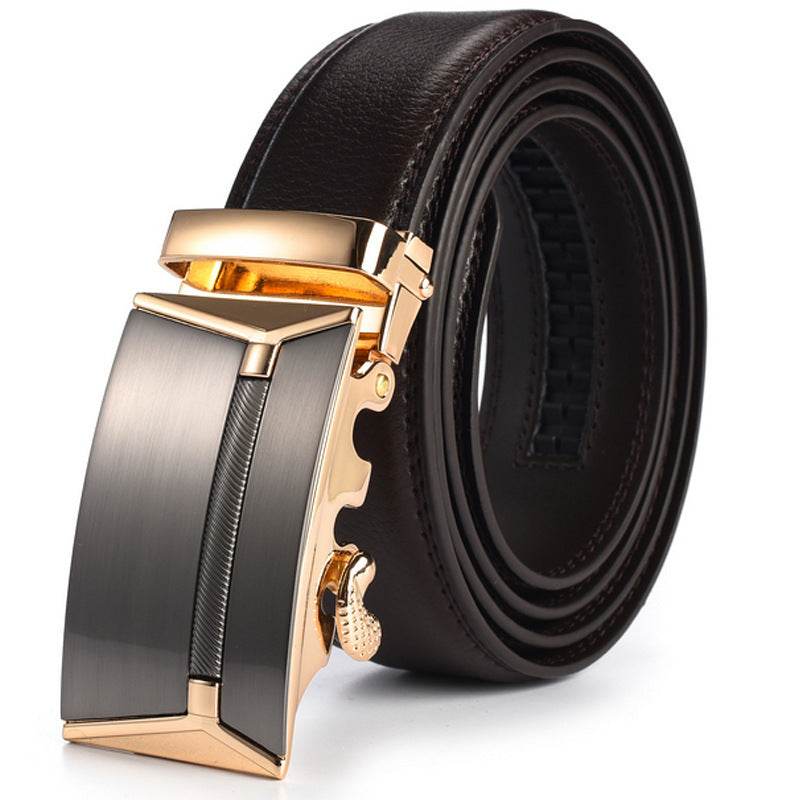 Business Belt for the Larger Discerning Gentleman with Automatic Belt Buckle gents belt Distinguished Fine Apparel Gold coffee 110cm