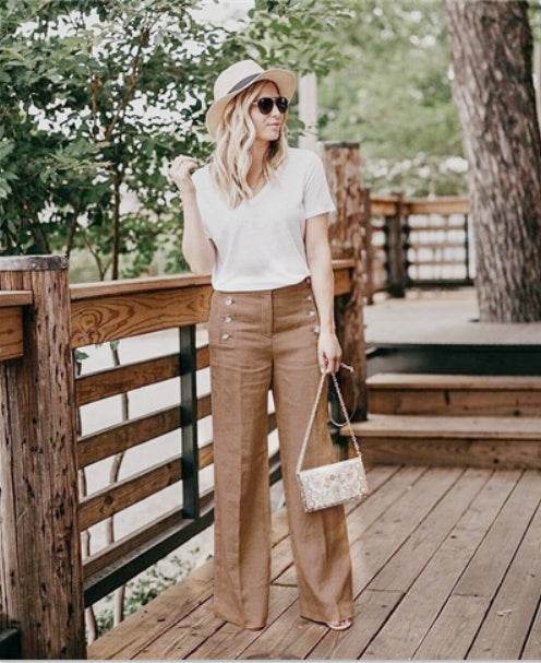 Ladies Semiformal Double Breasted Wide Leg Pants ladys pants Distinguished Fine Apparel Khaki 3XL