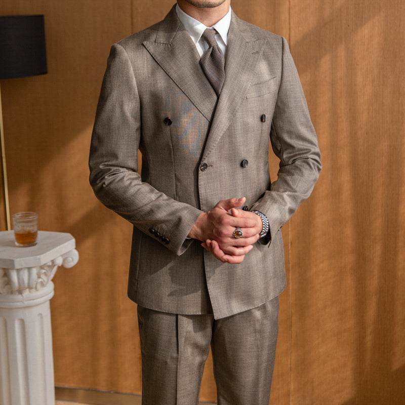 Men’s Elegant Double-Breasted Business Suit – Vintage Style Meets Modern Sophistication gents suit Distinguished Fine Apparel