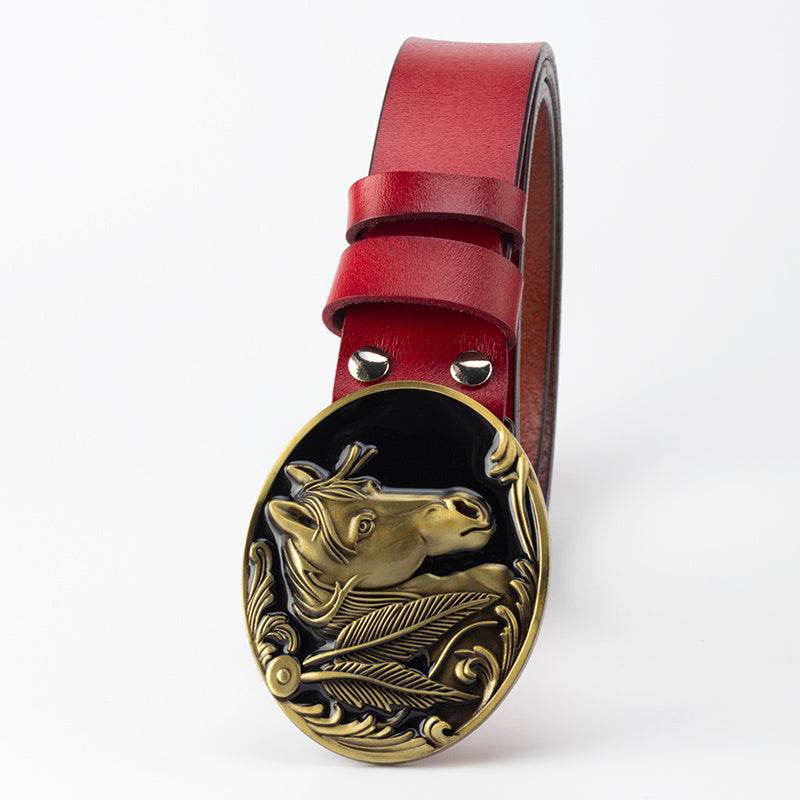 Genuine Leather Belt and horse buckle formal wear Distinguished Fine Apparel Red 105cm