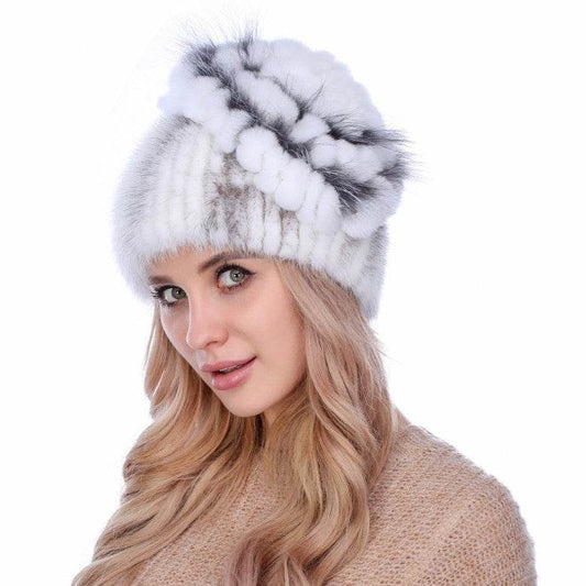 Women's Autumn And Winter Mink Woven Fox Fur Hat womens hats Distinguished Fine Apparel