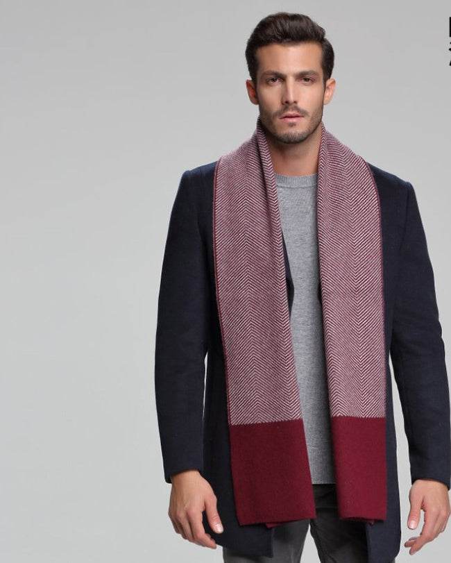 Scarf Cashmere Men's Casual Thick Warm Long Double-Sided gents accessorys Distinguished Fine Apparel M5109 crimson 30x180cm