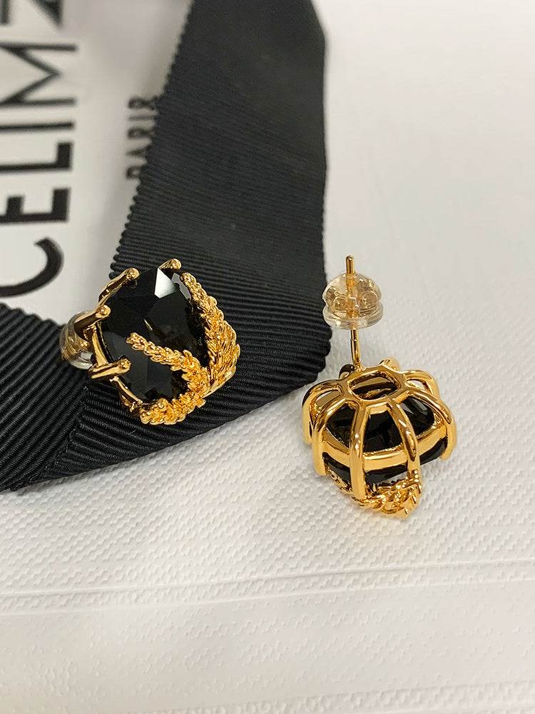 French Light Luxury Earrings – Black Agate Wheat Design ladys earrings Distinguished Fine Apparel