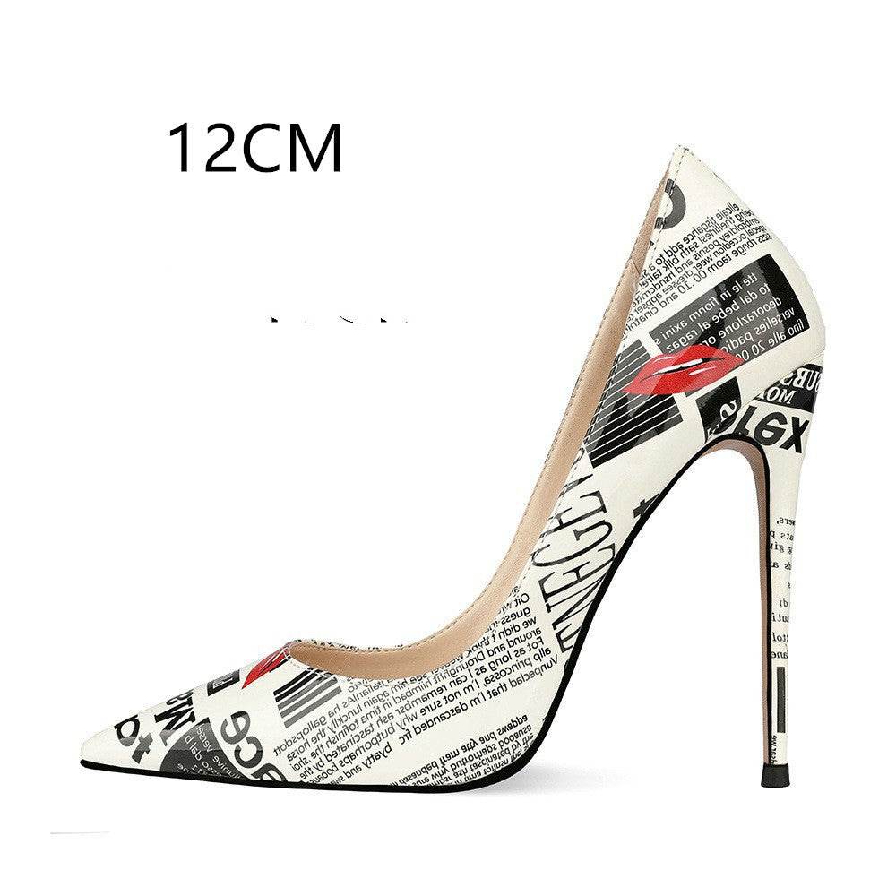 Graffiti Newsprint Stilettos - Old World Print Heels ladys foot wear Distinguished Fine Apparel Picture color 12cm 34