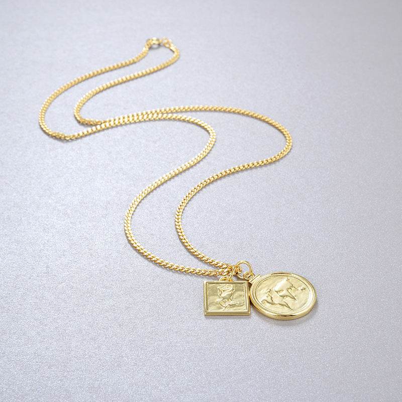 Retro Rose Coin Necklace – 925 Silver with 18K Gold Plating gents accessorys Distinguished Fine Apparel