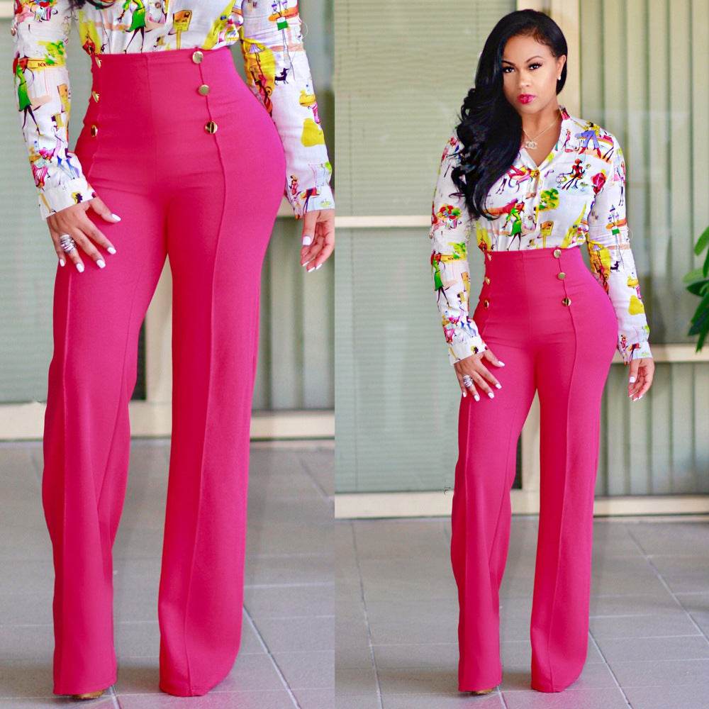 Ladies Double Breasted Micro-stretch Wide-leg Pants, touch of elegance ladys pants Distinguished Fine Apparel