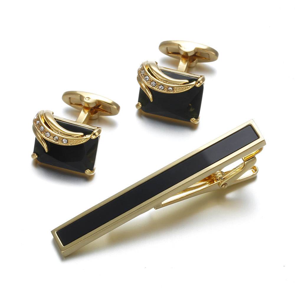 European And American Distinguished Gentlemen's Tie Clip And Cufflinks Set gents accessorys Distinguished Fine Apparel Gold 3 Piece Set