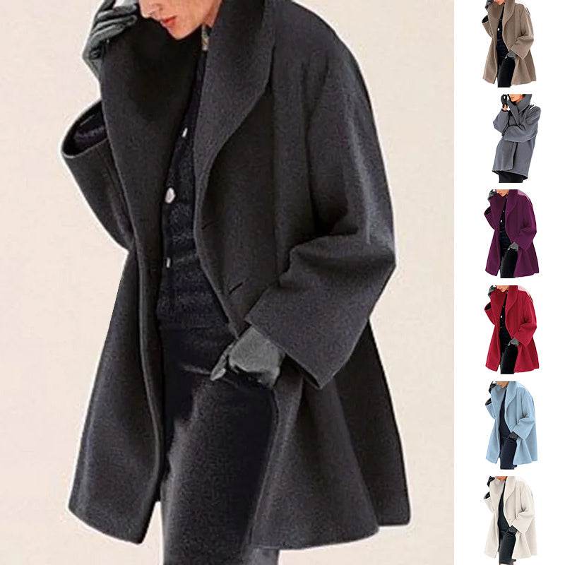 Ladies High Collar Neck For Autumn And Winter - Woolen Casual Coat ladys coats Distinguished Fine Apparel