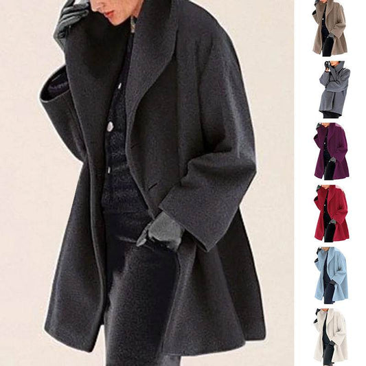 Ladies High Collar Neck For Autumn And Winter - Woolen Casual Coat ladys coats Distinguished Fine Apparel