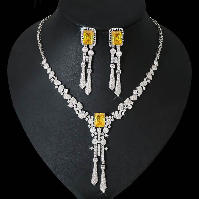 Full Diamond Flower Zircon Jewelry Set – Elegant Necklace & Earrings jewelry set Distinguished Fine Apparel