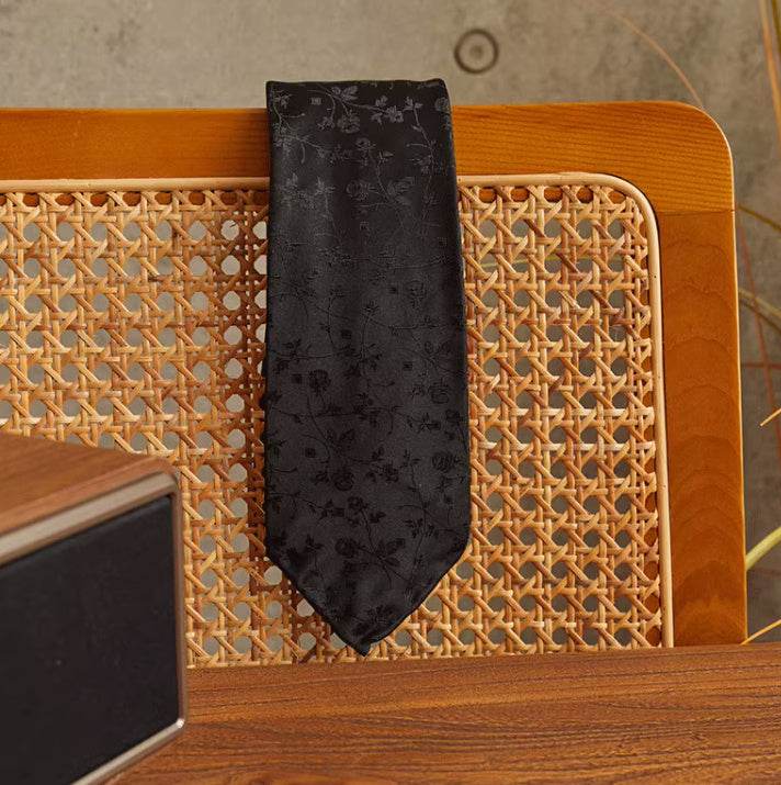 Three-fold Roll Wool Lining Handmade Tie, Silk Jacquard Business Tie gents ties Distinguished Fine Apparel Black