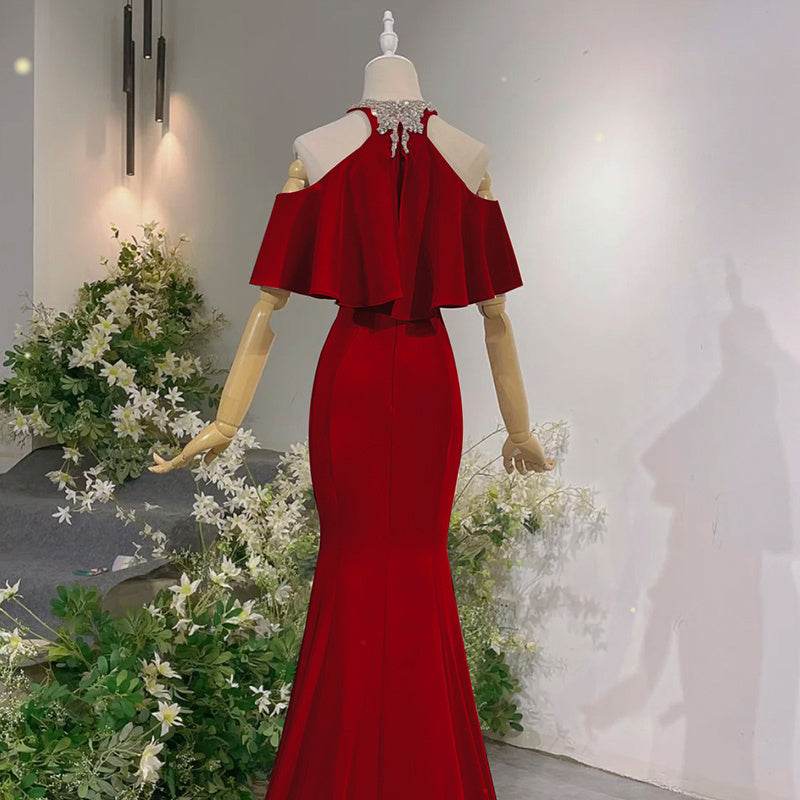 Exquisite Elegant Ladies Formal Evening Gown - Maxi, Halter, Off Shoulder ladys gown Distinguished Fine Apparel