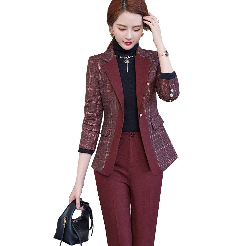 Women's Temperament Lattice Two-piece Suit - Business and Casual ladys suit Distinguished Fine Apparel