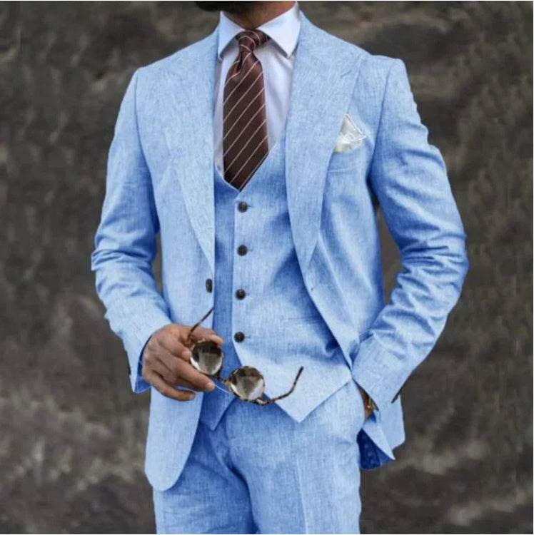 European and American Modern Business Casual Three Piece Suit gents suit Distinguished Fine Apparel Blue 3XL