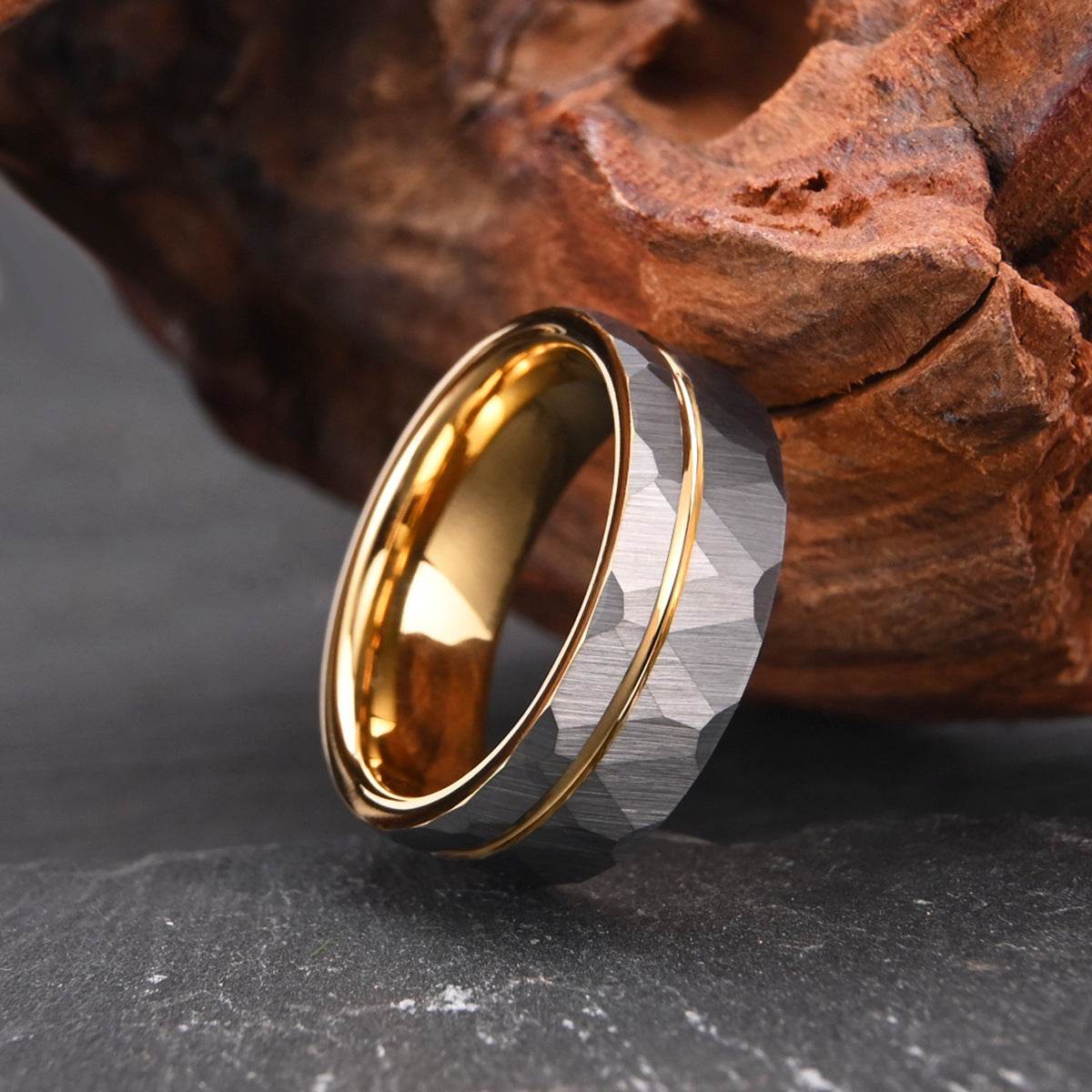 Men's Wide Tungsten Golden Hammer Ring formal wear Distinguished Fine Apparel