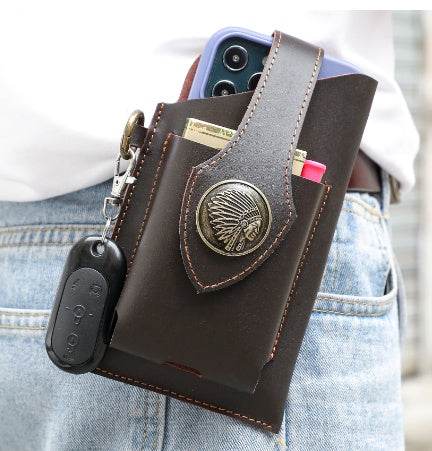 Sophisticated Genuine Leather Phone Belt Bag - Excellent Quality gents accessorys Distinguished Fine Apparel Dark brown