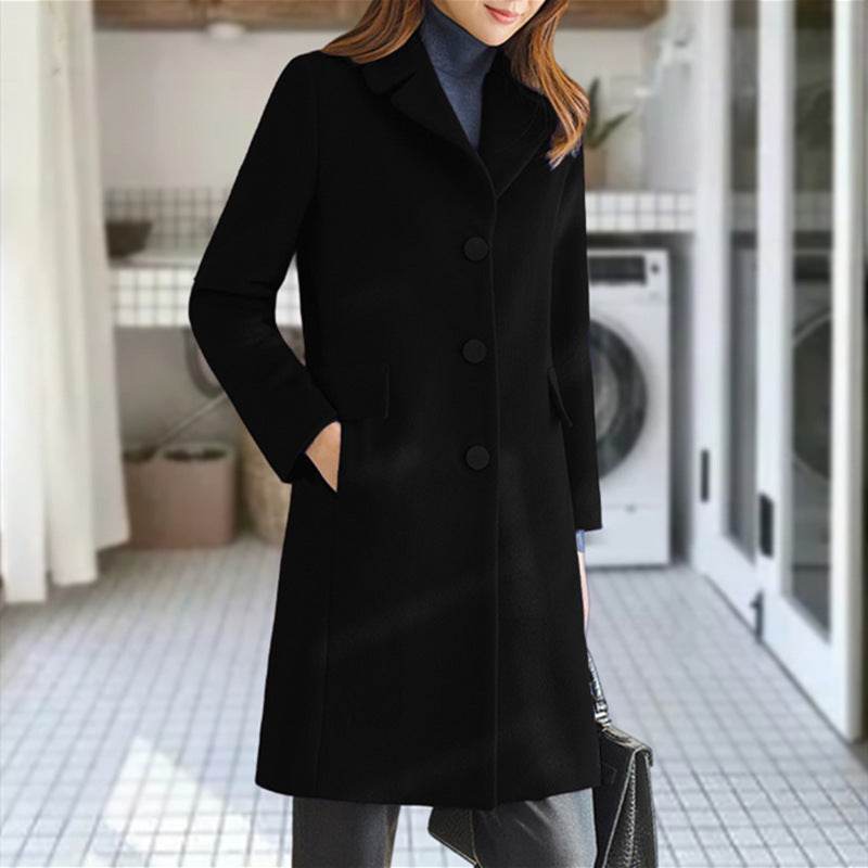Economical choice - Women's Mid Length Woolen Coat ladys coats Distinguished Fine Apparel Black 3XL