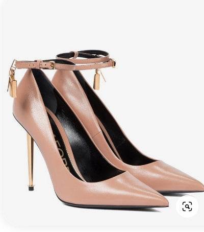 Pointed Padlock Gold Heel High Heels - Catwalk Heels That Define Luxury Fashion and Fierce Attitude ladys foot wear Distinguished Fine Apparel Brown 35