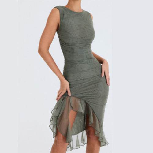 Ladies Summer Club Dresses - Sleeveless Slimming Flattering dresses Distinguished Fine Apparel Army Green L
