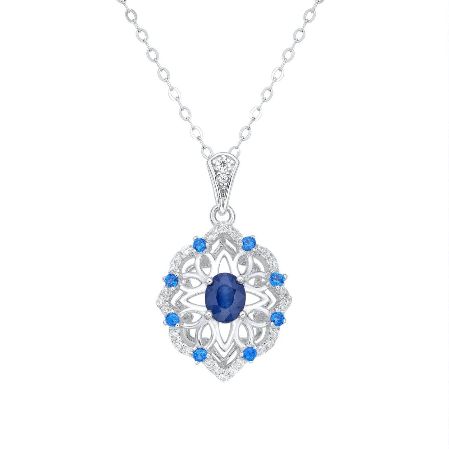 Fashionable Natural Sapphire Pendant S925 Silver Retro Pattern ladys accessorys Distinguished Fine Apparel Silver And Blue