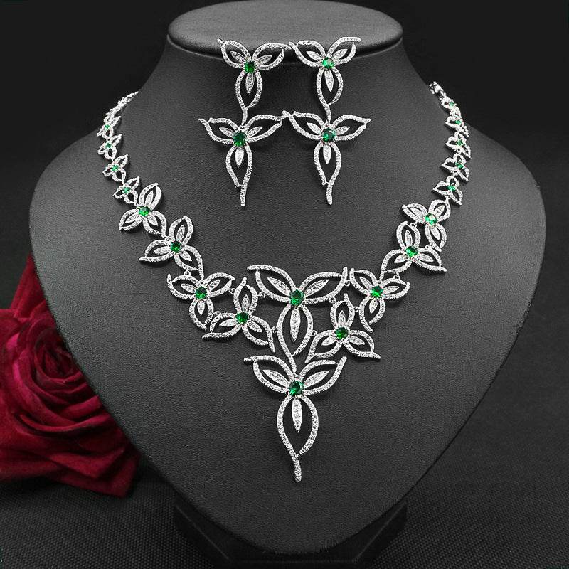 Flower Zircon Wedding Set - Elegant Necklace & Earrings for Romantic Brides jewelry set Distinguished Fine Apparel