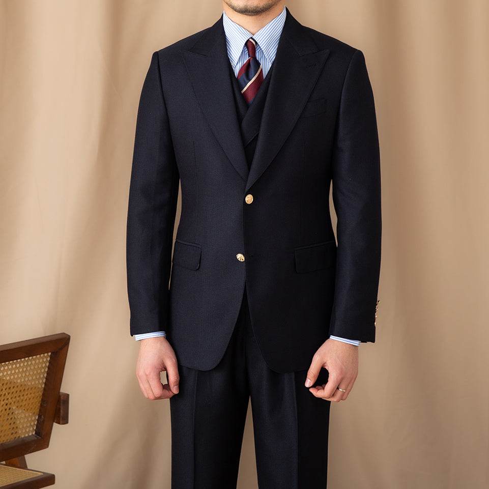 Men’s Navy Blue Slim Fit Three Piece Suit – Casual Gentleman Style with a Modern Twist gents suit Distinguished Fine Apparel