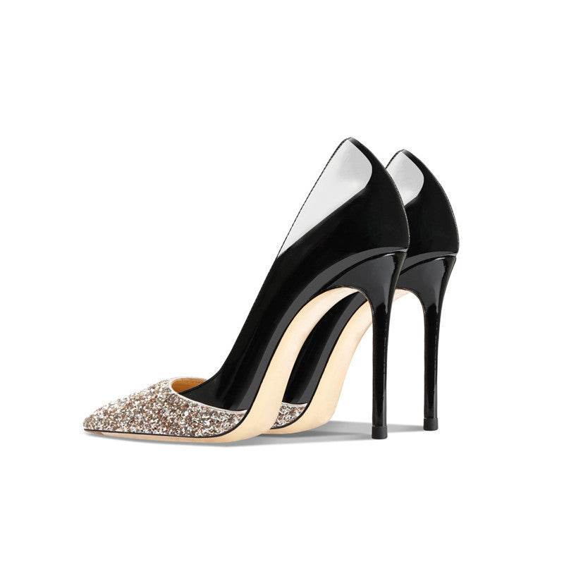 Women's Gold stiletto's – Elegant High-Heel Footwear - Executive Statement ladys foot wear Distinguished Fine Apparel Black 10CM 34