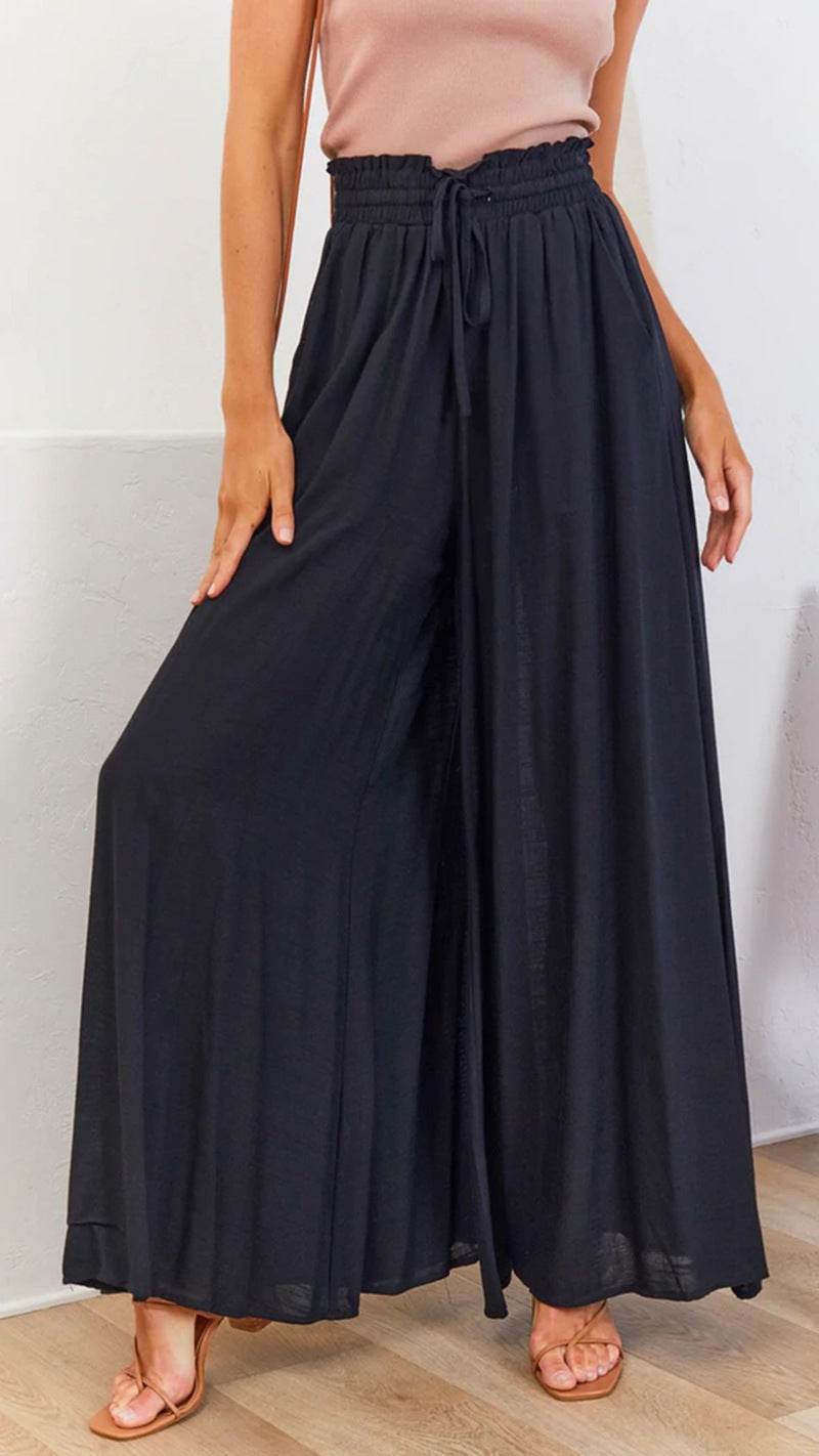 Women's Wide Leg Pants - Loose Comfy Casual - ladys pants Distinguished Fine Apparel Black 2XL