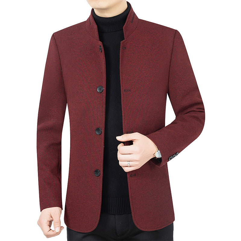 Stand Collar Wool Woolen Jacket Casual Coat mens coat Distinguished Fine Apparel JK2101 Wine Red 170 M