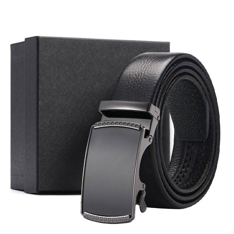 Men's Genuine Leather Belt - Classic, Modern, Business Styles formal wear Distinguished Fine Apparel Black Brushed Two Layers Gift Box Included