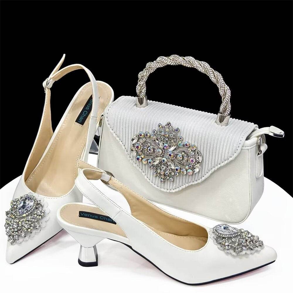 French Chic Sling-back Heels & Bag Set – Pointed Toe Elegance for Everyday Style ladys foot wear Distinguished Fine Apparel White 37
