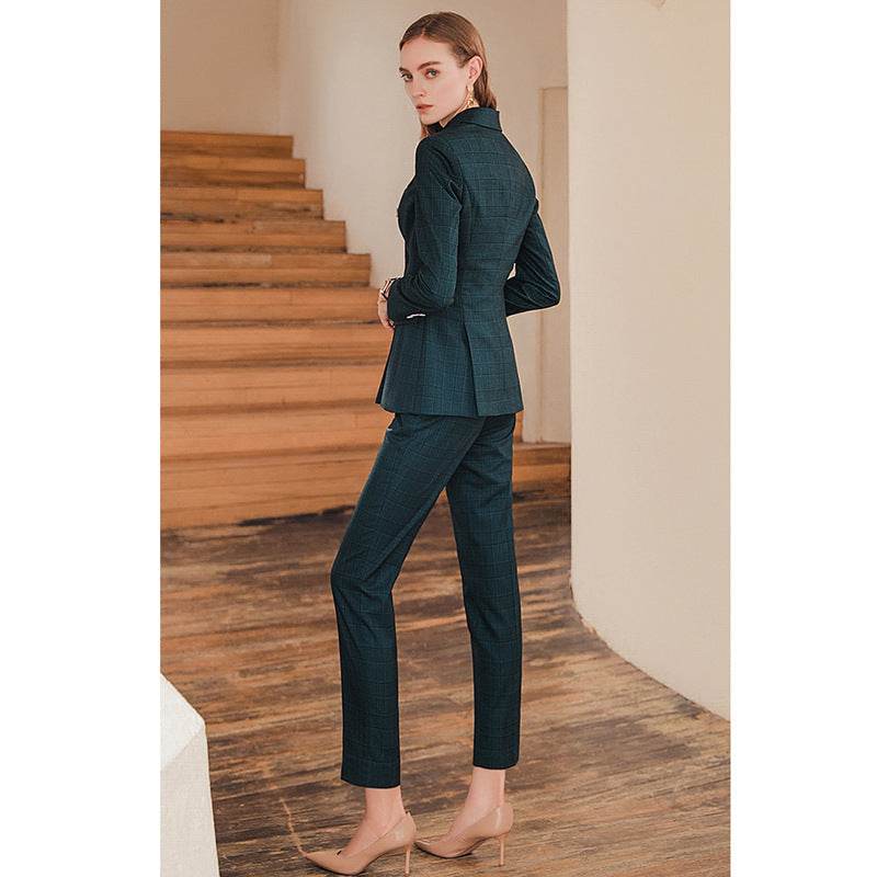 Ladies High-end Professional Dark Green Plaid Suit ladys suit Distinguished Fine Apparel
